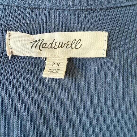 Madewell Navy Blue stretchy Ribbed Ruched Buttondown size 2X - Picture 2 of 11